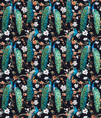 Fabric roller blind Peacock with flowers