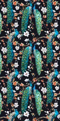 Fabric roller blind peacock with flowers pattern