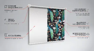 Fabric roller blind peacock with flowers pattern