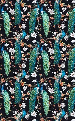 Fabric roller blind peacock with flowers pattern