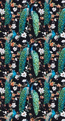 Fabric roller blind peacock with flowers pattern