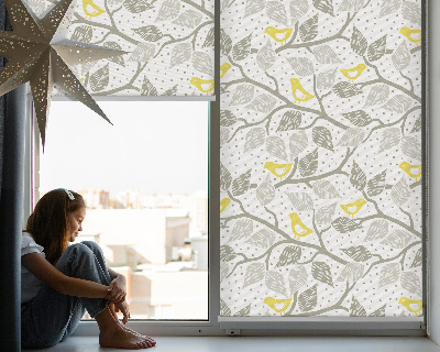 Roller blind for large window Yellow birds on gray branches