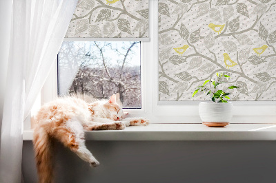 Roller blind for large window Yellow birds on gray branches