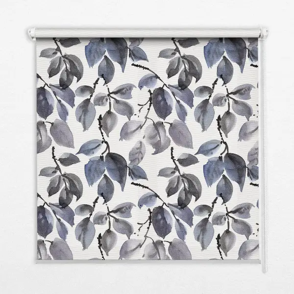 Fabric roller blind dark leaves pattern