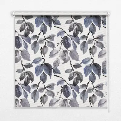 Fabric roller blind dark leaves pattern