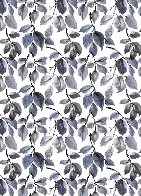 Fabric roller blind dark leaves pattern