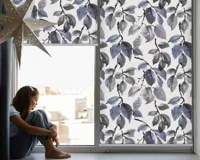 Fabric roller blind dark leaves pattern