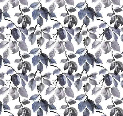 Fabric roller blind dark leaves pattern