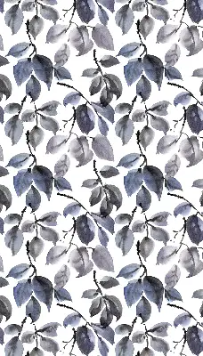 Fabric roller blind dark leaves pattern