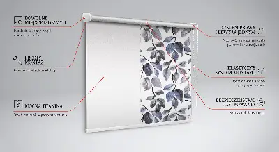 Fabric roller blind dark leaves pattern