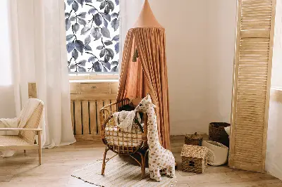 Fabric roller blind dark leaves pattern