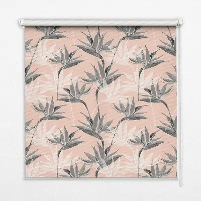 Modern roller blind with gray flowers pattern