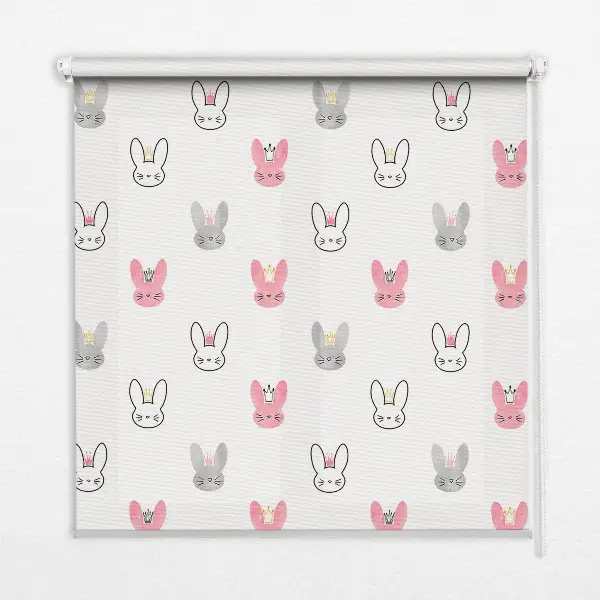 Modern roller blind with colorful rabbits in crowns pattern