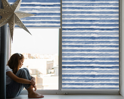 Roller blind for large window Painted blue stripes