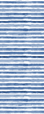 Roller blind for large window painted with blue stripes