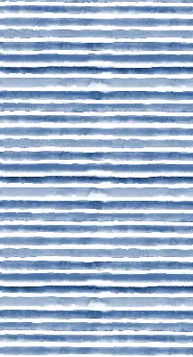 Roller blind for large window painted with blue stripes