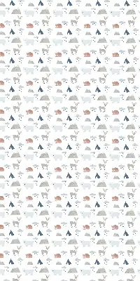 Fabric roller blind with a mountains, rain, and animals pattern