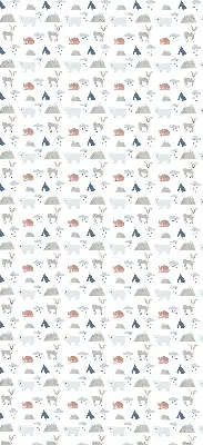 Fabric roller blind with a mountains, rain, and animals pattern