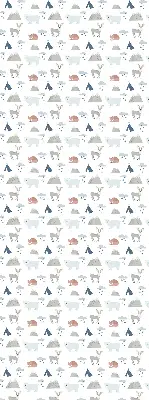 Fabric roller blind with a mountains, rain, and animals pattern