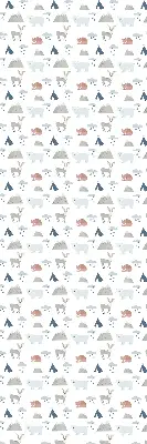 Fabric roller blind with a mountains, rain, and animals pattern