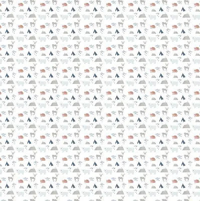 Fabric roller blind with a mountains, rain, and animals pattern