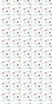 Fabric roller blind with a mountains, rain, and animals pattern