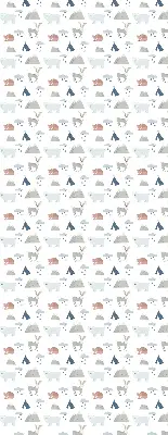 Fabric roller blind with a mountains, rain, and animals pattern
