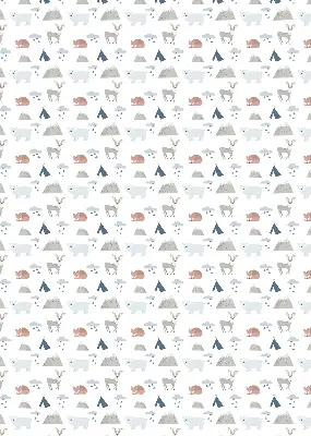 Fabric roller blind with a mountains, rain, and animals pattern