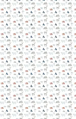 Fabric roller blind with a mountains, rain, and animals pattern