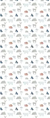 Fabric roller blind with a mountains, rain, and animals pattern