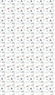 Fabric roller blind with a mountains, rain, and animals pattern