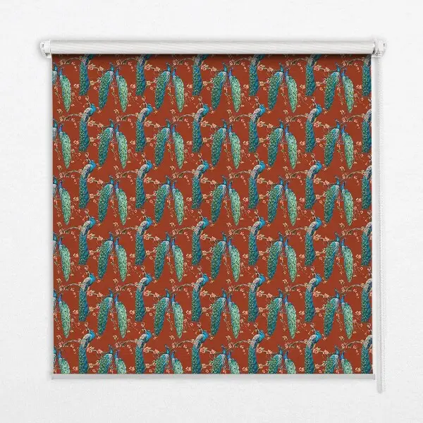 Fabric roller blind peacocks on branches pattern