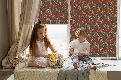 Fabric roller blind peacocks on branches pattern