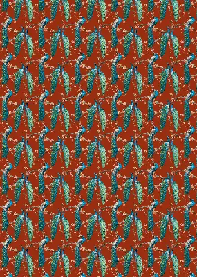 Fabric roller blind peacocks on branches pattern