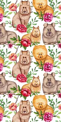 Modern roller blind with dogs among the flowers motif