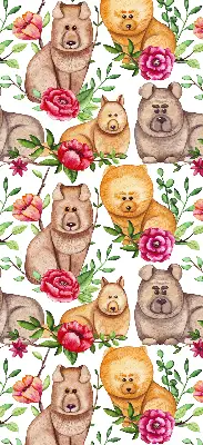 Modern roller blind with dogs among the flowers motif