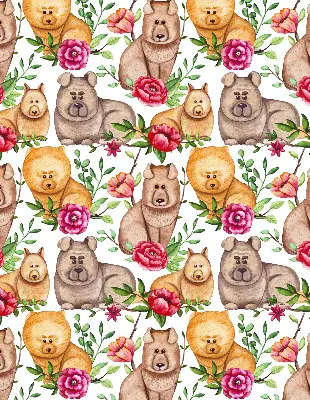 Modern roller blind with dogs among the flowers motif