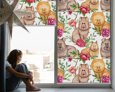 Modern roller blind Dogs among the flowers