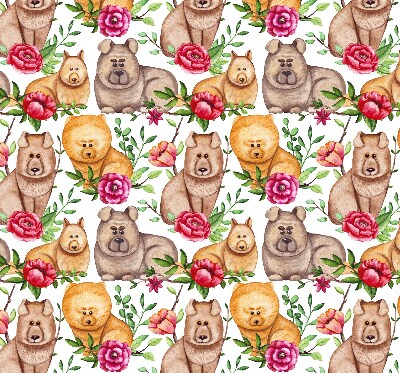 Modern roller blind Dogs among the flowers