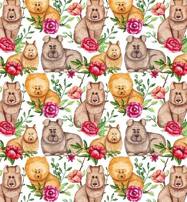 Modern roller blind with dogs among the flowers motif