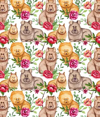 Modern roller blind with dogs among the flowers motif