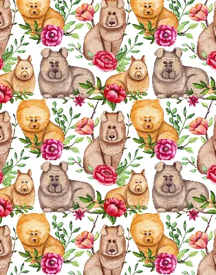 Modern roller blind with dogs among the flowers motif