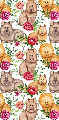 Modern roller blind with dogs among the flowers motif