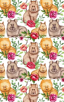Modern roller blind with dogs among the flowers motif