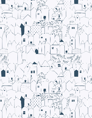 Fabric roller blind Drawn houses