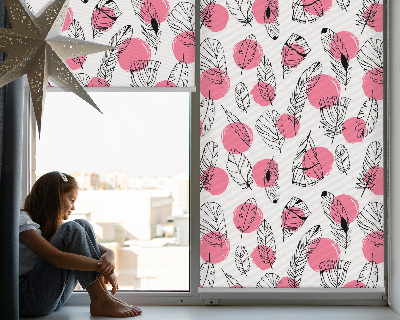Fabric roller blind Feathers and pink dots