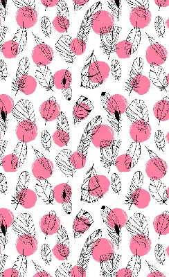 Fabric roller blind with a feathers and pink dots pattern