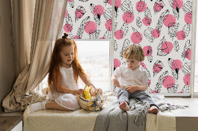 Fabric roller blind Feathers and pink dots