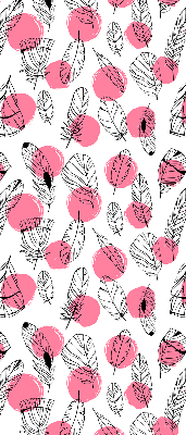 Fabric roller blind with a feathers and pink dots pattern