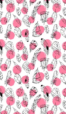 Fabric roller blind with a feathers and pink dots pattern